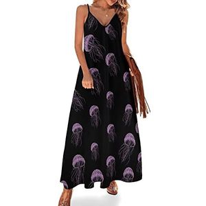 Jellyfish Sling Maxi-jurk voor dames, V-hals, casual, mouwloos, verstelbare riem, sexy lange jurk