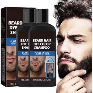 Baard Haarverf Kleur Shampoo, Baardkleur Voor Mannen, Baardverf Voor Mannen Zwart, Root Touch Up Baard & Snor Kleuring Natuurlijk Uitziende Grijze Dekking Haar & Baardverf Shampoo (2Pcs)