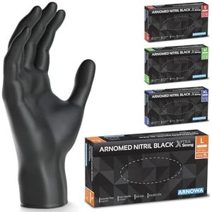 ARNOMED wegwerphandschoenen zwart extra sterk, wegwerphandschoenen in L, 50% dikkere nitril handschoenen, 1000 stuks , wegwerphandschoenen poedervrij, latexvrije rubber handschoenen, wegwerphandschoenen in S, M, L & XL