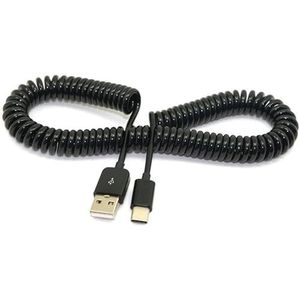 Universele Rekbare USB-C Krulsnoer Kabel 3 Meter Zwart