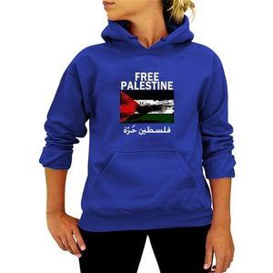 Gratis Palestina, Palestijnse nationale vlag Pullover Hoodie, Ik sta achter Palestina, Steun Stop War Sweatshirt met lange mouwen (Color : Blue, Size : L)