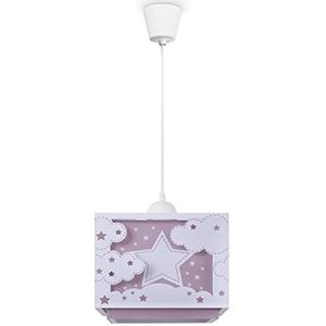 Paco Home Kinderkamer Plafondlamp Hanglamp Lampenkap Stof Regenboog Ster Leeuw Dino Maan E27 Met Textielkabel, Soort lamp:Hanglamp - Type 4, Kleur:Roze