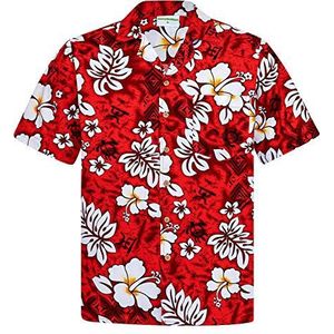 Hawaiihemdshop Hawaiiaans Overhemd | Heren Hemd | Katoen | Grootte S – 8XL | Rood | Korte mouw | Klassiek Hibiscus Bloemen | Hawaii Shirt | Kokos knopen