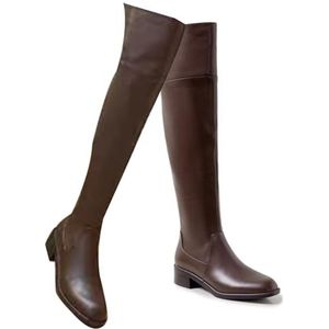 Over De Knie Dames Rijlaarzen (35-40), Paardrijlaarzen, Hoge Buis + Vierkant, Waterdicht + Antislip, Ritssluiting Aan De Zijkant + Verhoogde Hoogte (3-5 Cm), Voor Lente/Herfst,35,Brown