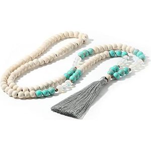 nrhnrhh Houten Kralen 108 Mala Ketting Natuurlijke Opalite Crystal Choker Imperial Stone Bohemian Tassel Meditation Spirit Sieraden