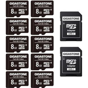 Gigastone 8GB 10-pack micro SD geheugenkaart, SDHC UHS-I, U1, C10, klasse 10, 80/10 MB/s lees- en schrijfsnelheid, Full HD, geschikt voor Nintendo Switch, GoPro action cam, Compactcamera’s, DJI drone, sd card