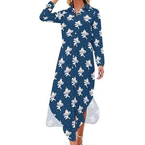 Magical Kitty Eenhoorn Maxi-jurk voor dames, lange mouwen, knoopsluiting, casual party, lange jurk, XL