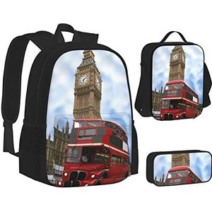 BONDIJ Engelse Bulldog rugzakken voor school met lunchbox etui, waterbestendige tas voor jongens meisjes leraar geschenken, Engeland Auto, Eén maat