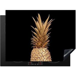 KitchenYeah© Inductie Beschermer 70x52 cm Keuken Decoratie Kookplaat Beschermer voor Inductiekookplaat Afdekplaat Anti Slip Mat - Ananas - Goud - Verf - Zwart - Fruit - Luxe