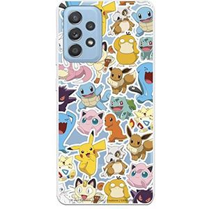 Beschermhoes voor Samsung Galaxy A52 5G - A52S 5G, officieel Pokémon-stickerpatroon ter bescherming van je mobiele telefoon, flexibele siliconen hoes met officiële Pokémon-licentie