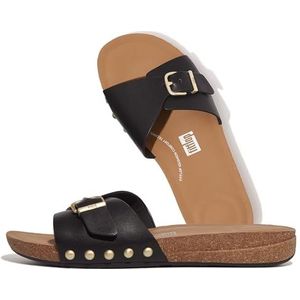 Iqushion Adjustable Buckle Leather Slides ZWART - Maat 37