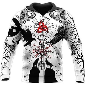 Noorse Viking Tattoo 3D Digitaal Bedrukte Herenhoodie,Unisex Harajuku Mode Sweatshirt Met Capuchon,Outdoor Lange Mouw Streetwear Casual Herfst Pullover Met Rits S-5XL