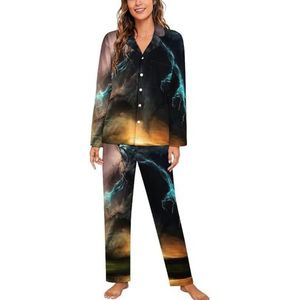 Storm Tornado pyjama met lange mouwen voor vrouwen, klassieke nachtkleding, nachtkleding, zachte pyjamasets