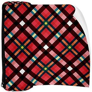 Potlood Case Pen Tas Houder met Rits Coin Organizer Tassen Make-up Cosmetische Pouch voor Vrouwen Tiener Meisjes Jongens Kinderen, Rood Plaid Patroon