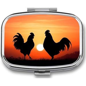 Dierlijke kippen pillenetui met 2 compartimenten, pillenorganizer, draagbare vierkante pillendoos, vitaminepillenorganizer voor zakportemonnee en reizen