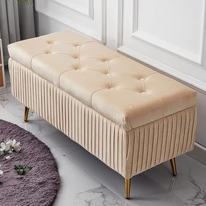 Luxe fluwelen gestoffeerde opbergbank, comfortabele voetensteun voor woonkamer entree, premium decoratie meubels einde van de bedbank opslag Ottomaans (roomwit, 100x40x45cm (39x16x18inch))