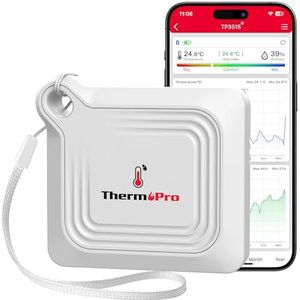 ThermoPro TP351 Bluetooth hygrometer, thermometer, kamerthermometer, luchtvochtigheidsmeter, voor binnen, met app, gegevensexport en opslag, thermo-hygrometer, digitaal, voor kantoor, wijnkelder