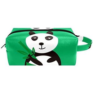 Make-uptas voor dames,lederen make-uptas,reistas voor make-uptas,Groene originele panda Afdrukken