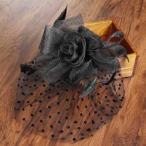 Mode haaraccessoires elegante dames top mesh kant sluier veer haarspeld haarspeld hoed clip for bruiloft kerk feest Haarstylingaccessoires (Color : Black)
