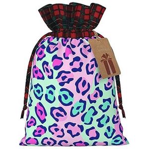 Roze Lepard herbruikbare geschenktas-trekkoord kerstcadeau tas, perfect voor feestelijke seizoenen, kunst & ambachtelijke tas