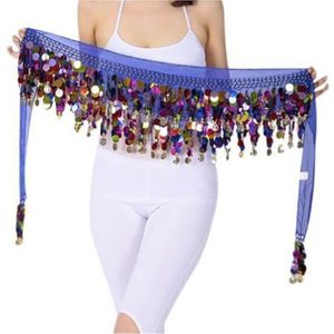 RPXHZLKTM Munt Riem Buik Kleurrijke Glitter Munten Driehoek Wrap Riem Sparkle Rok Voor Vrouwen Accessoire Met Kwastje Pailletten Kostuum, Blauw, one size