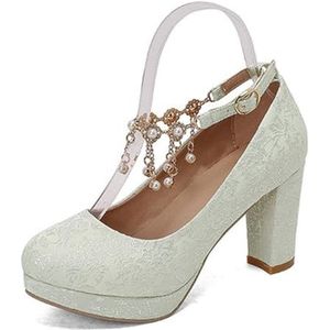 BGFCDFGV Elegante parelpumps met hoge hakken,Groen,34 EU