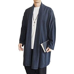 Seidarise Heren lange kimono vest jas Japanse stijl vliegende kraan open voorkant jas, A-marineblauw, S