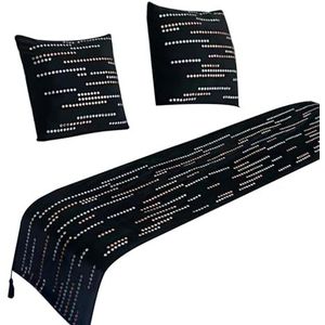 Nederlands Fluwelen Strass Steentjes met Kwastjes Bedeinde Deken, Bedlopers, voor Slaapkamer Hotel, Beddengoed Sjaals(Black,Three-piece set-180cm)