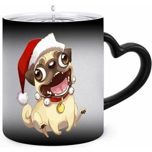 Kerst Mopshond Koffie Mok 11oz Kleur Veranderende Mokken Hartvormige Handvat Warmtegevoelige Verkleuring Cups