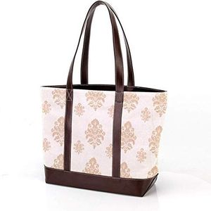 Laptop Tote tas met Begie Damast Bloemenpatroon Print, Draagtassen Casual Canvas Business Werk Tote Tas Aktetas voor Computer School Office