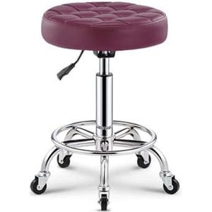 Barkruk verstelbaar met wielen, naaikruk met bruine PU synthetisch lederen zitting, in hoogte verstelbaar 51-65 cm, ondersteund gewicht 160 kg, ergonomische zadelkruk voor schoonheid kapper tattoo