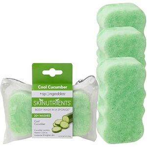 Spongeables Skinutrients voor het lichaam in een spons, Cool Komkommer, met Bonus Reistas, 20 + wasbeurten, Set van 3