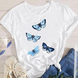 Vrouwen dame tees vrouwelijke lente vlinder vlinder zomer korte mouw mode kleding print grafische tops t-shirt t-shirt-LAQA27935,XL
