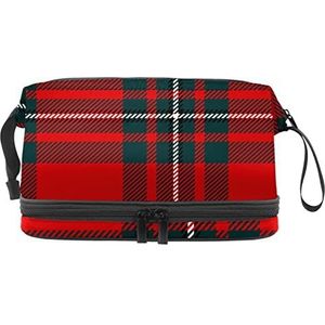 Multifunctionele opslag reizen cosmetische tas met handvat,Schotse zwarte rode geruite tartan patroon,Grote capaciteit reizen cosmetische tas, Meerkleurig, 27x15x14 cm/10.6x5.9x5.5 in