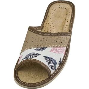 APREGGIO - Damespantoffels van leer – stevige rubberen zool – comfortabel draaggevoel – zacht – 100% natuurproduct – handgemaakt, Brons, 36 EU