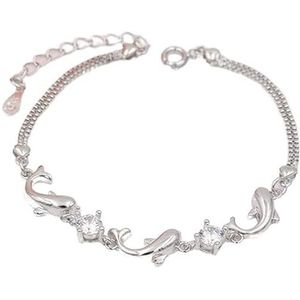 Armbanden voor vrouwen Mode 925 Zilveren Ketting Armbanden for Vrouwen Party Leuke Dolfijn Armband Crystal CZ Sieraden Geschenken (Color : White Zircon_21cm)