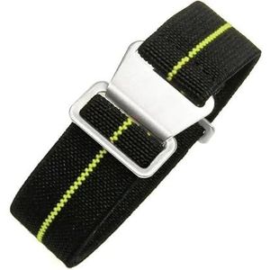 InOmak Horlogeband van stof, 18-22 mm, elastisch nylon bandje, Zwart Geel, 20mm Silver Buckle, strepen