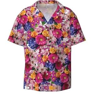 OdDdot Bloeiende bloemenprint heren button down shirt korte mouw casual shirt voor mannen zomer business casual overhemd, Zwart, XXL