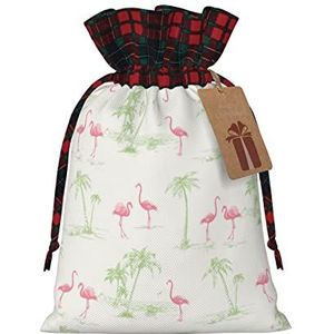 Roze Flamingo's Gedrukte Herbruikbare Kerst Trekkoord Gift Bag Voor Cadeautjes, Kerstfeest, Vakantie Decoraties (S/M)