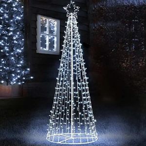 Bakaji Lichtgevende kerstboom, hoogte 224 cm, met 592 lampjes, controller, 8 lichtspelletjes, metalen frame, basis 80 cm, sterpunt, kerstdecoratie binnen en buiten, IP44 (koud wit)