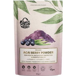 Earths Basket Biologische Acai Berry Poeder - 50g Gevriesdroogde Zuid-Amerikaanse Euterpe Precatoria - 100% Pure & Gecertificeerd Biologisch - Hoge Antioxidant Superfood