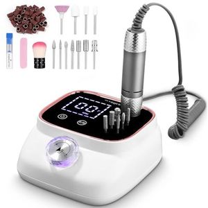 Zawaer Professionele elektrische nagelfrees, 45.000 tpm frees voor gelnagels, elektrische nagelvijl met Lcd-display, met manicure-pedicure accessoireset voor thuisgebruik en nagelstudio's, roodgoud