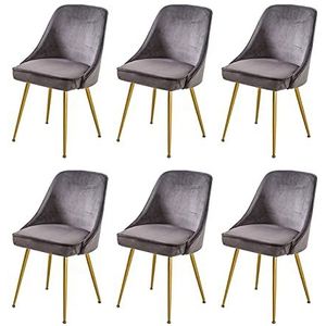 GEIRONV Dining Chair Set van 6, Moderne Ergonomische Rugleuning Flanel Makeup stoel Metalen stoelpoten for Restaurant Cafe Lounge Chair Eetstoelen (Color : Gris)