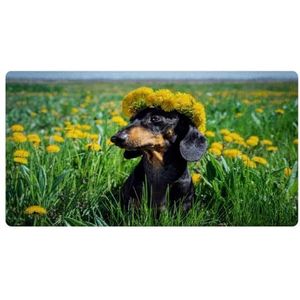 VAPOKF Paardebloemen slinger teckel hond in veld keuken mat, antislip wasbaar vloertapijt, absorberende keuken matten loper tapijten voor keuken, hal, wasruimte