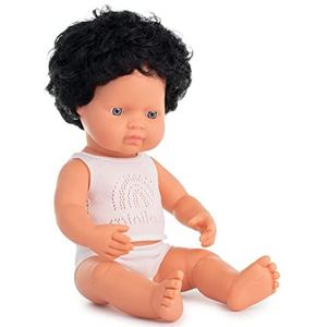 Miniland - Europese babyjongen met donker krullend haar (38 cm)