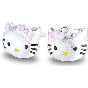 Kaguyo zilveren oorbellen voor vrouwen, 925 sterling zilver Hello Kitty oorbellen, zirkonia schattige kat stud oorbellen voor vrouwen meisjes kinderen, verjaardagscadeau (Kitty C)