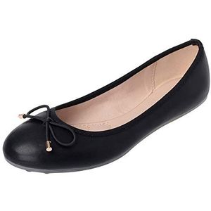 ANUFER Dames Ronde Neus Slip-on Ballet Flats Snoezig Strik Pumps Dolly Schoenen Ronde Neus Zwart SN02752 UK6=EU39.5=CN41