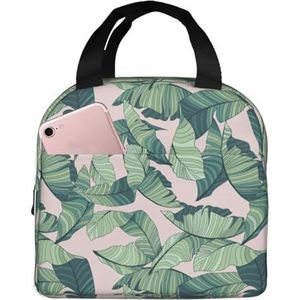 SUHNGE Groene palmboombladeren roze print geïsoleerde lunchtas Rolltop lunchbox draagtas voor vrouwen, mannen, volwassenen en tieners