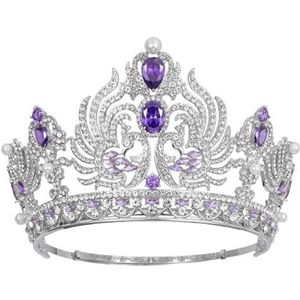 Bruiloftskroon Bruidshoofddeksel Barokke Zirkoon Tiara's Verjaardagskoningin Feest For Miss Pageant Delicate Comfortabel(Purple)