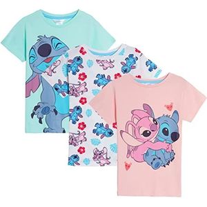 Disney Lilo en Stitch T-shirts voor meisjes, 3-delige set, Angel zomertop met korte mouwen, Meerkleurig, 11-12 Jaar
